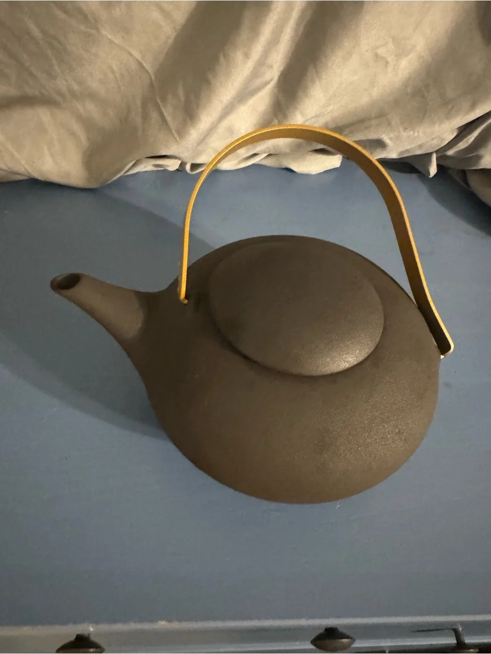 Teavana Matte gray stoneware Teapot with Yellow Handle and Stainless Infuser